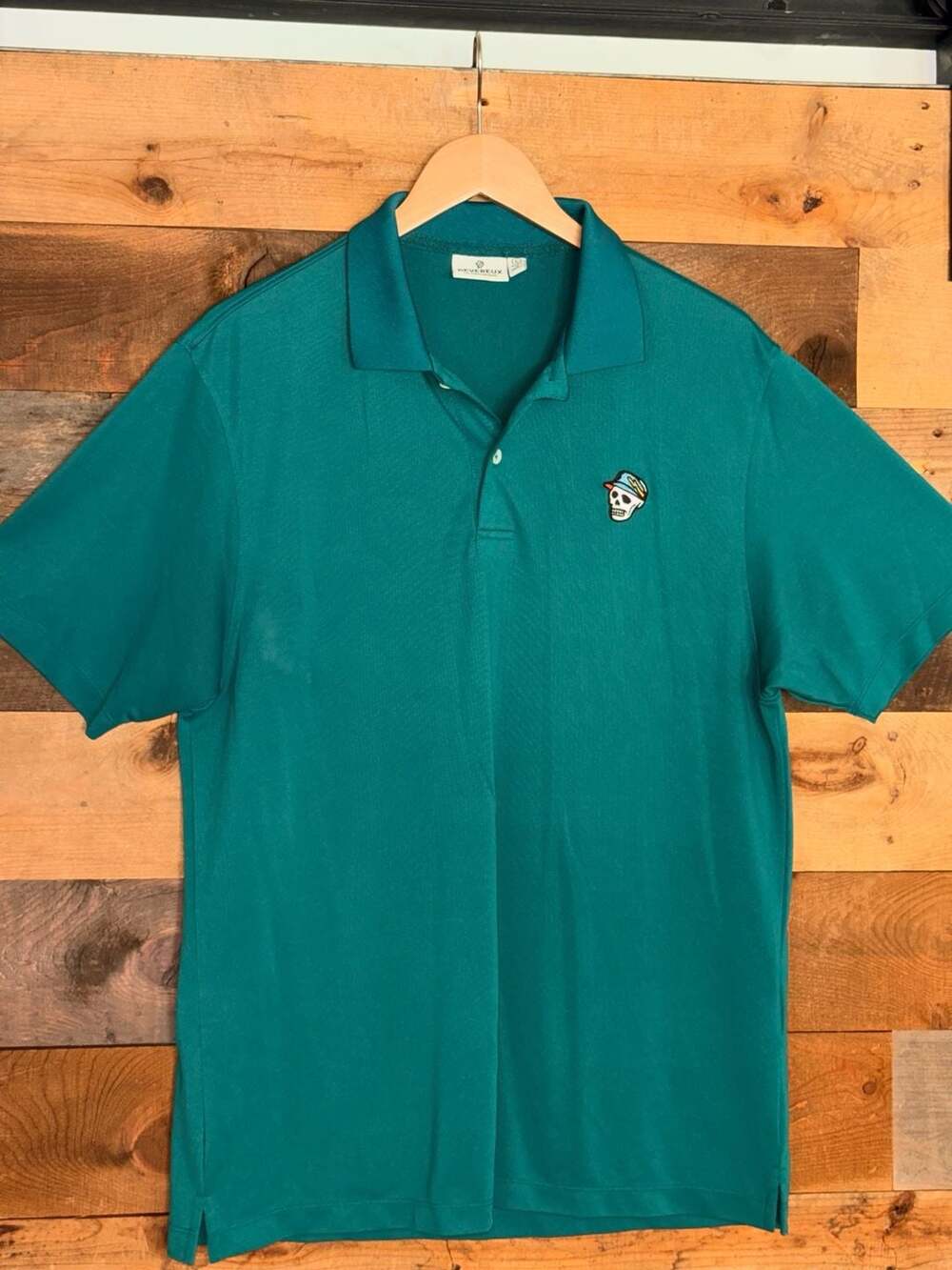 Devereux Golf Polo Shirt Mens Size Large Teal Green Skull